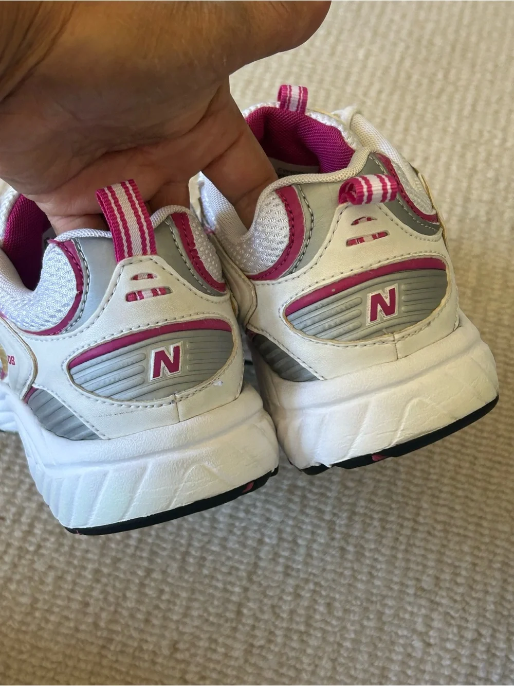 New Balance Kids White Sneakers with Pink Accents